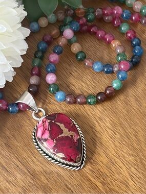 Genuine Rose Dahlia Turquoise Pendant Necklace New Sterling Silver 925 Overlay